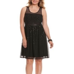 Lane Bryant Black Mesh Sequin Skater Dress Sz 22